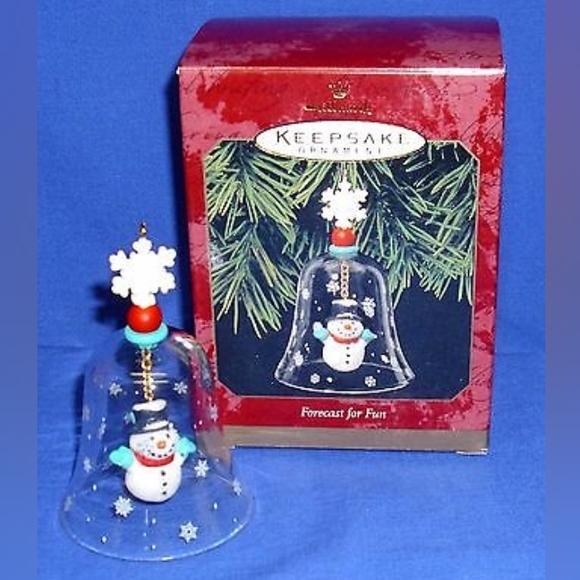 Hallmark Ornament Forecast for Fun 1999 Snowman in Glass Bell Snowflakes nib - Picture 1 of 4